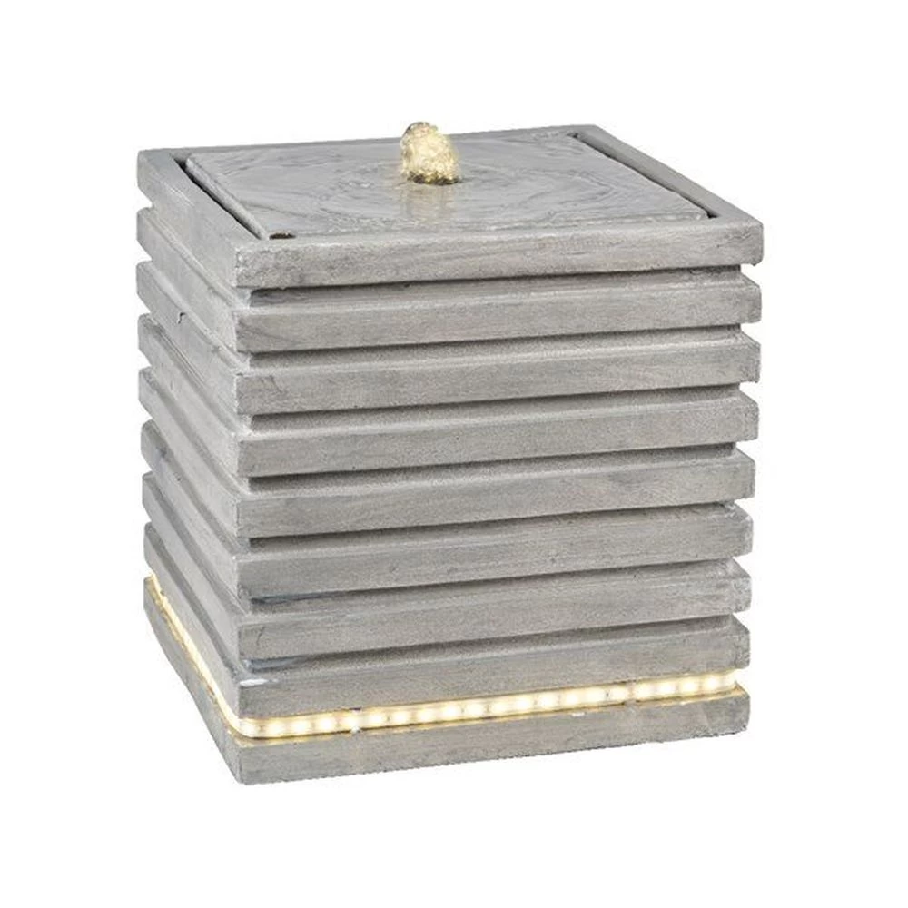 Lumineo 35cm Light Grey Modern Square Ribbed Water Fountain With LEDs 3 Lumineo 35cm Light Grey Modern Square Ribbed Water Fountain With LEDs